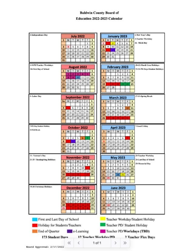 Baldwin County School Calendar for 2022-2023