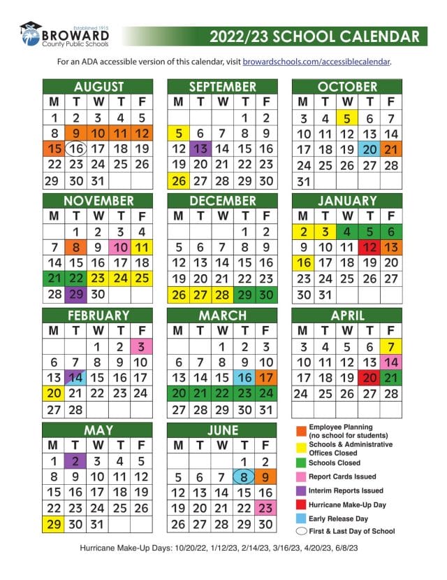 Broward School Calendar for 2022-2023