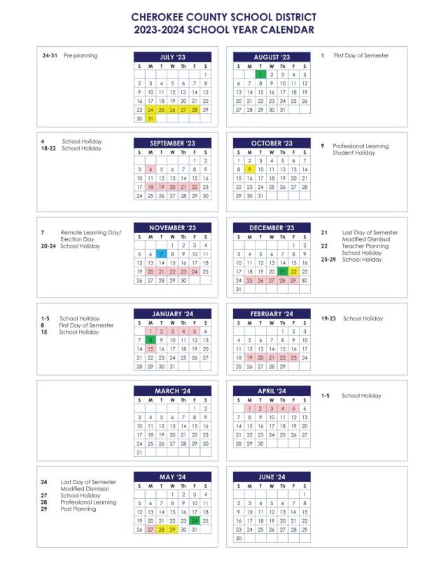 Cherokee County School Calendar for 2023-2024