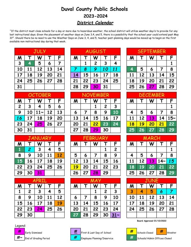 Duval County School Calendar for 2023-2024
