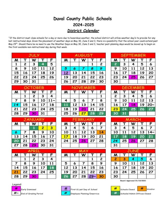 Duval County School Calendar for 2024-2025