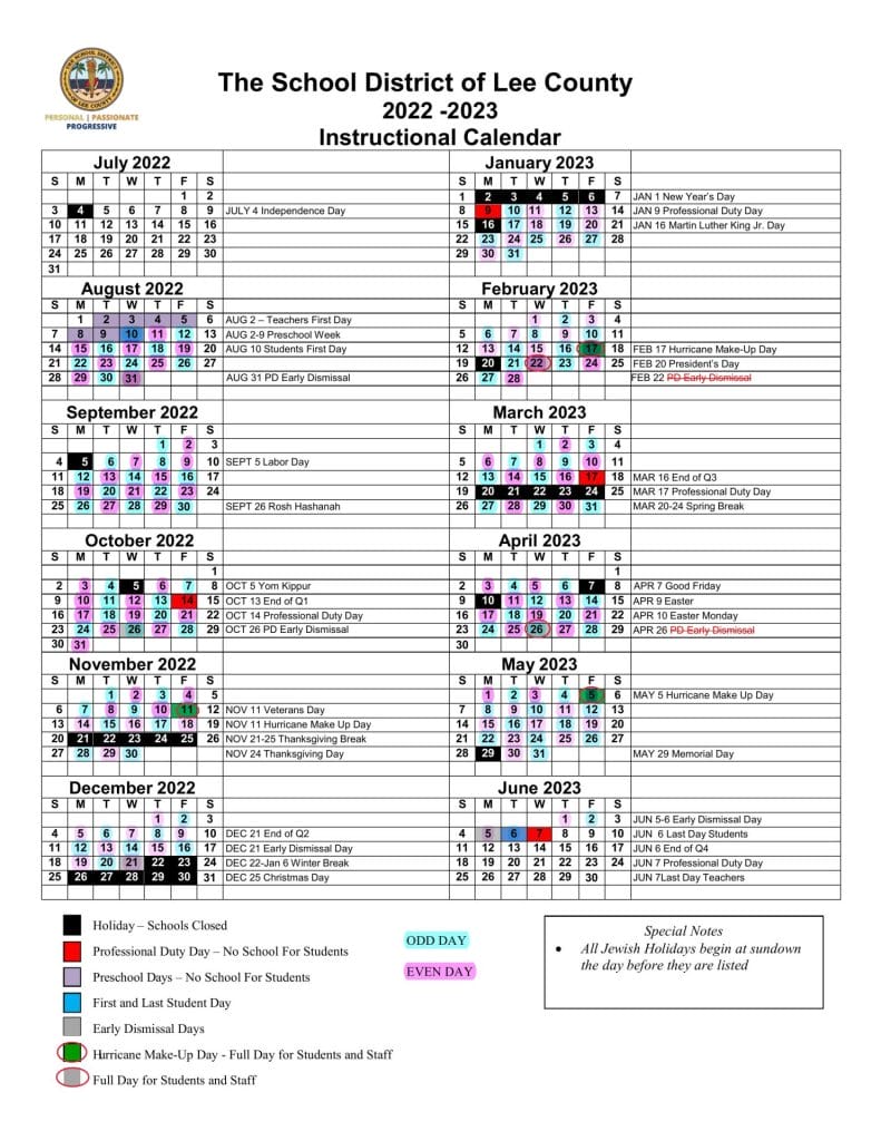 Lee County School Calendar 20222023