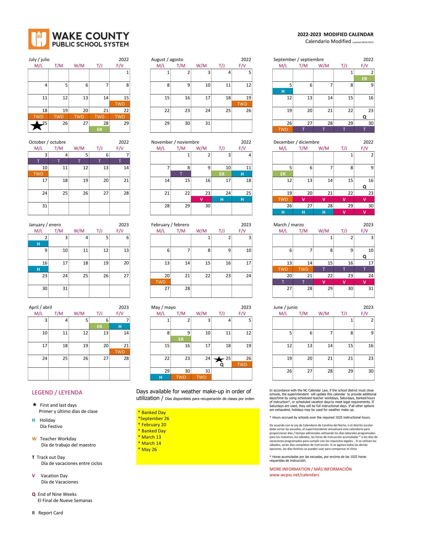 Wake County Public School Calendar for 20222023
