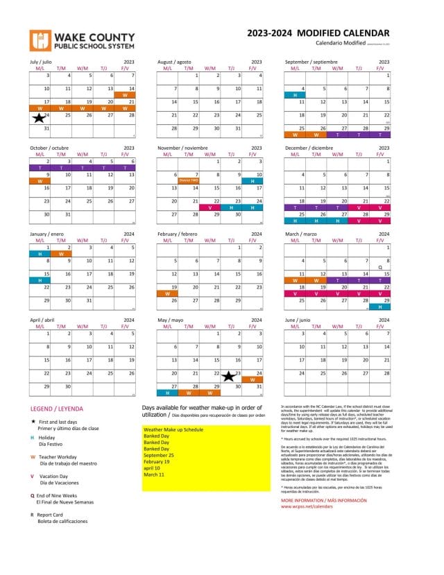 Wake County Public School Calendar for 2023-2024