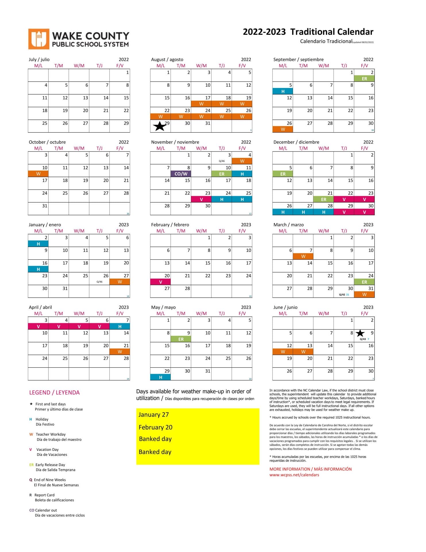 Wake County Public School Calendar for 20222023