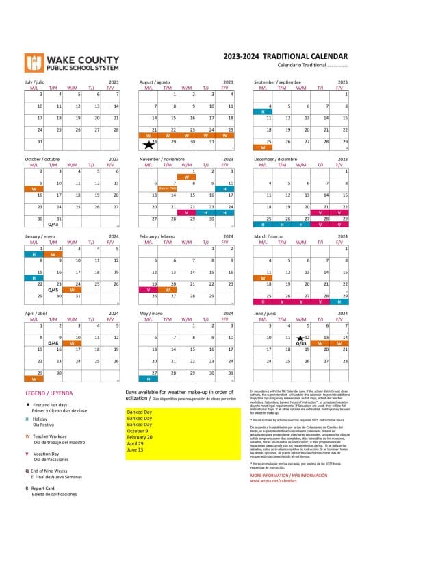 Wake County Public School Calendar for 20222023
