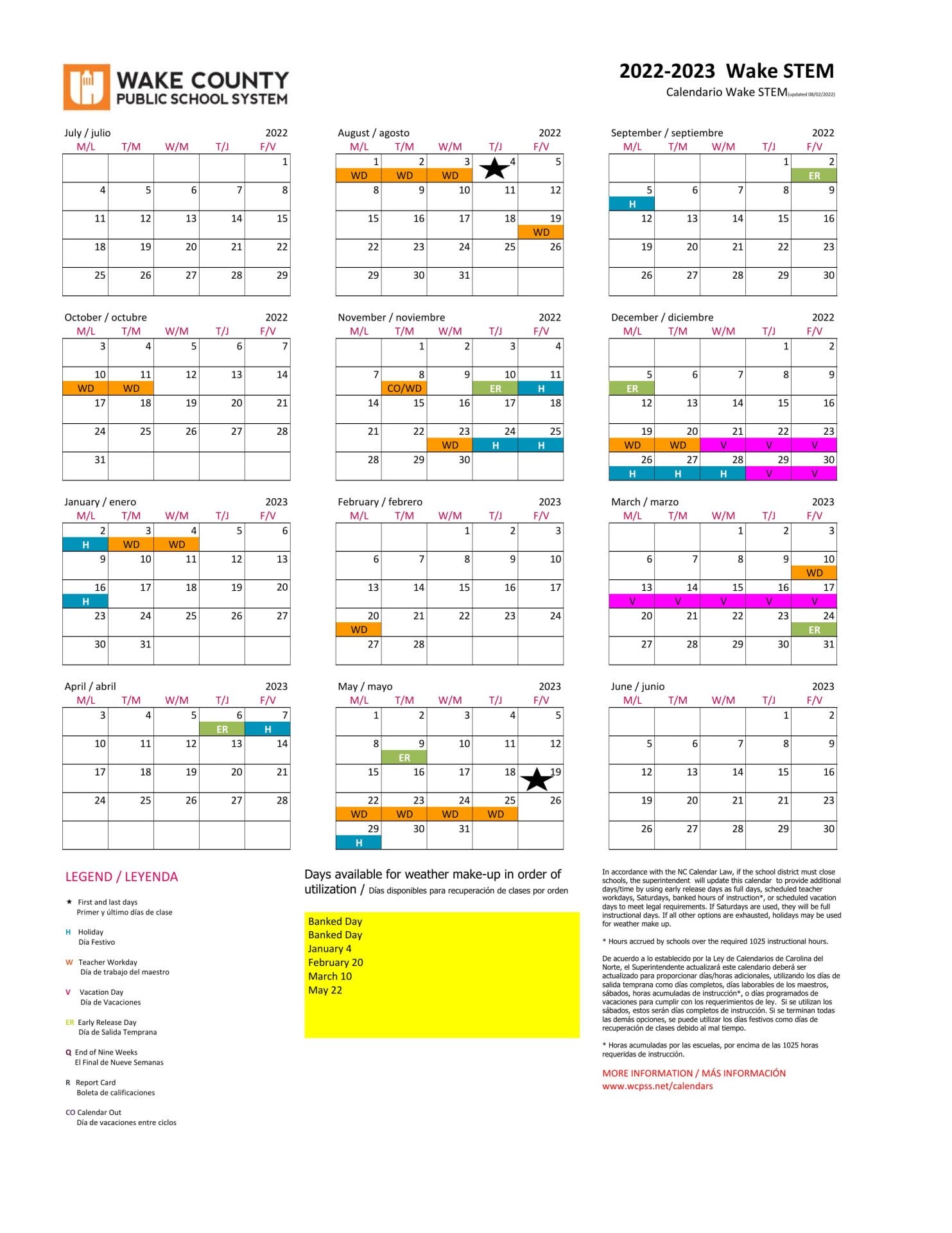 Wake County Public School Calendar for 20222023