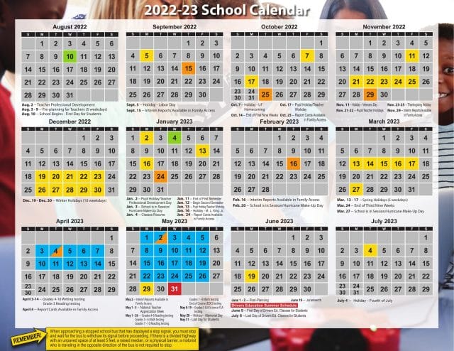 Alachua County School Color Calendar for 2022-2023