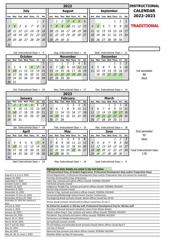 APS Traditional Calendar2022-2023