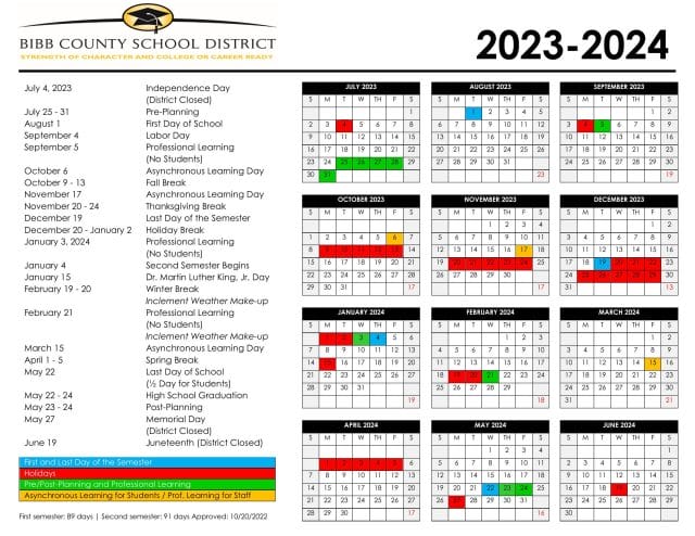 Bibb County School Calendar for 2023-2024