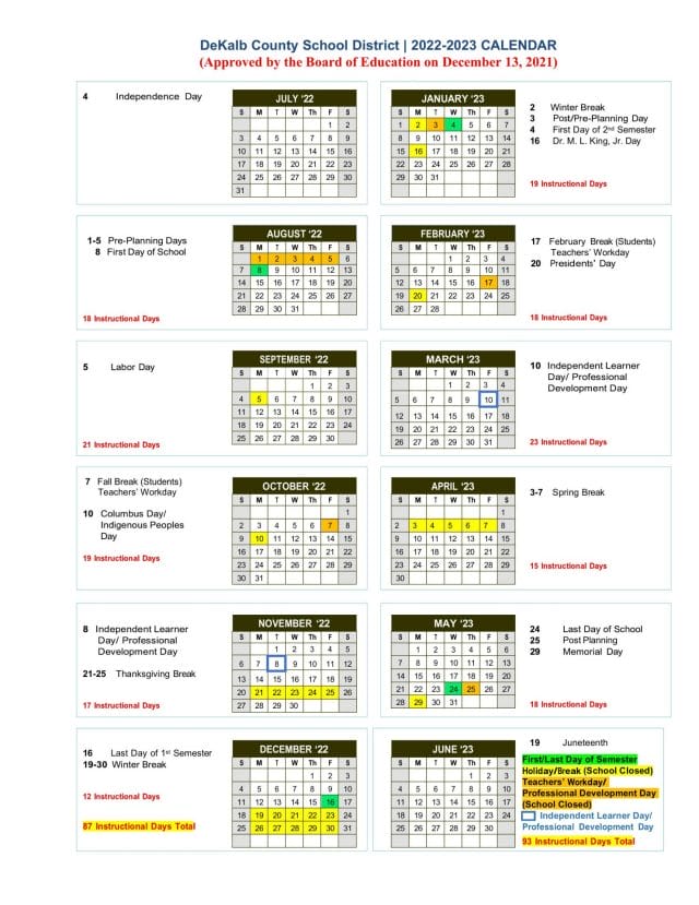 Dekalb County School Calendar for 2022-2023