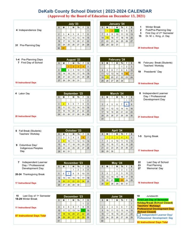 Dekalb County School Calendar for 2023-2024