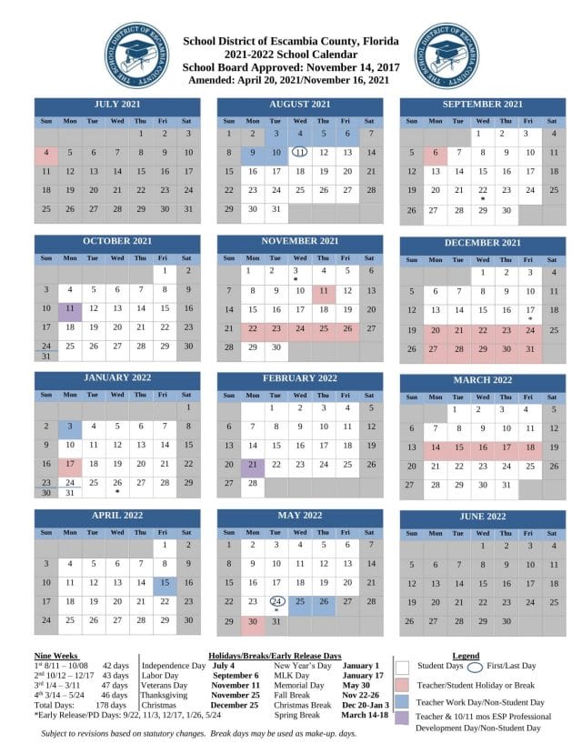 Escambia county school calendar 2021-2022