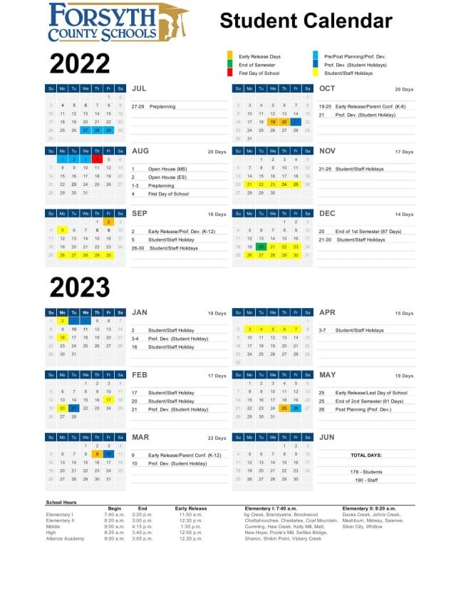 Forsyth County School Calendar for 2022-2023