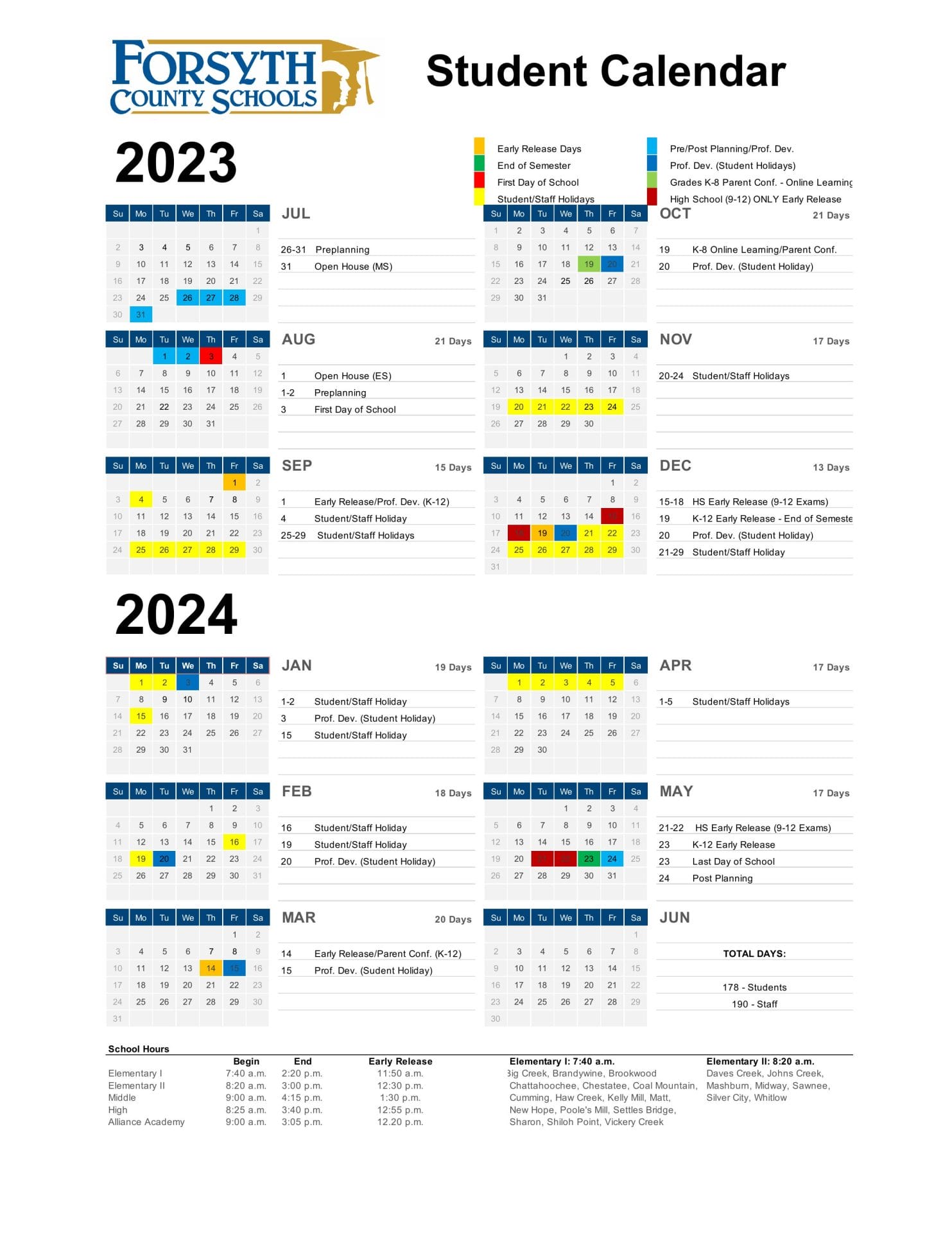 Forsyth County School Calendar for 2023-2024