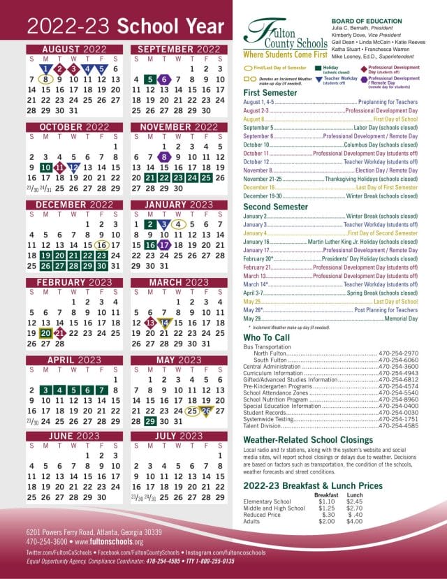 Fulton County School Calendar for 2022-2023