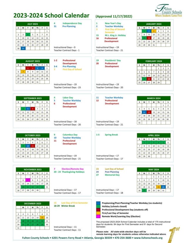 Fulton County School Calendar for 2023-2024