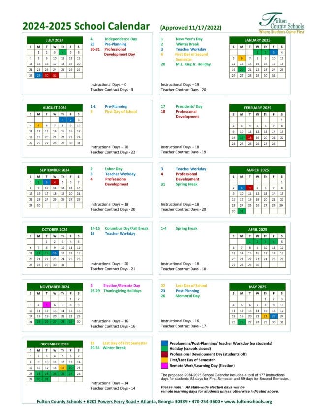 Fulton County School Calendar for 2024-2025