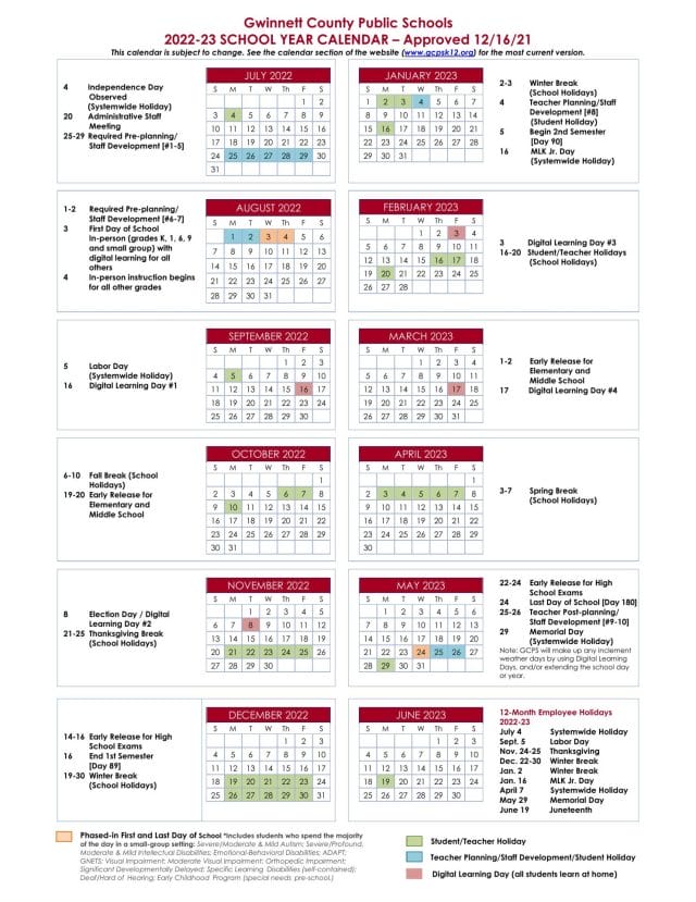 Gwinnett County School Calendar for 2022-2023