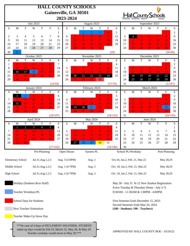 Hall County School Calendar for 2023-2024