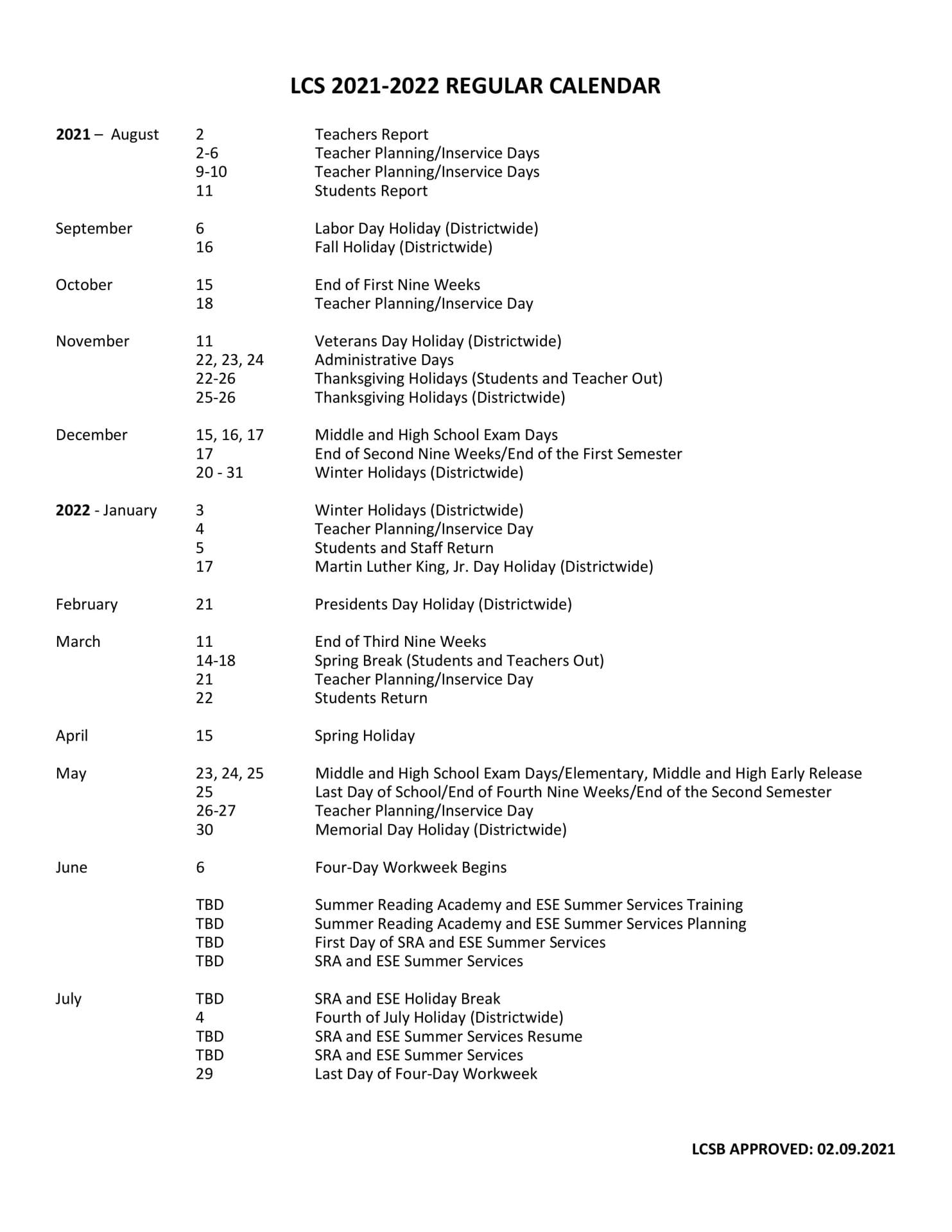 Leon county school calendar 2021-2022