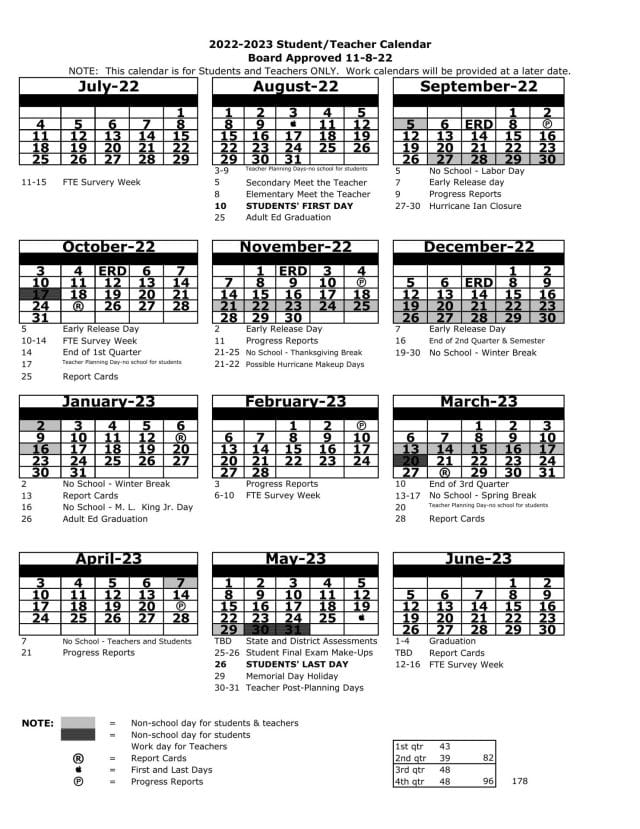 Pasco County School Calendar for 2022-2023