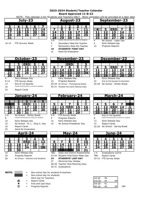 Pasco County School Calendar for 2023-2024