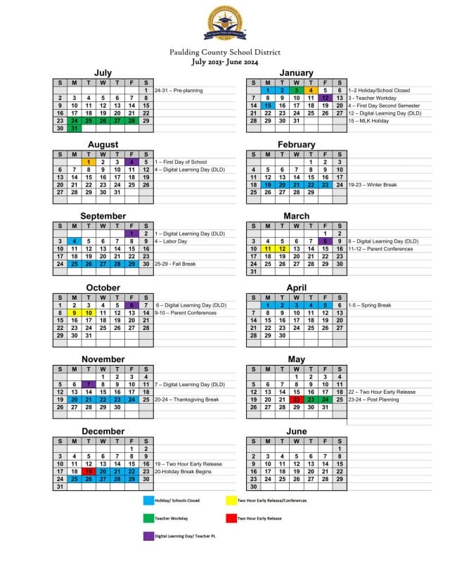 Paulding County School Calendar for 2023-2024