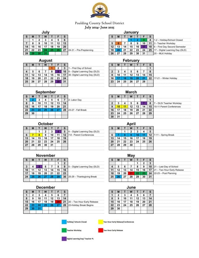 Paulding County School Calendar for 2024-2025
