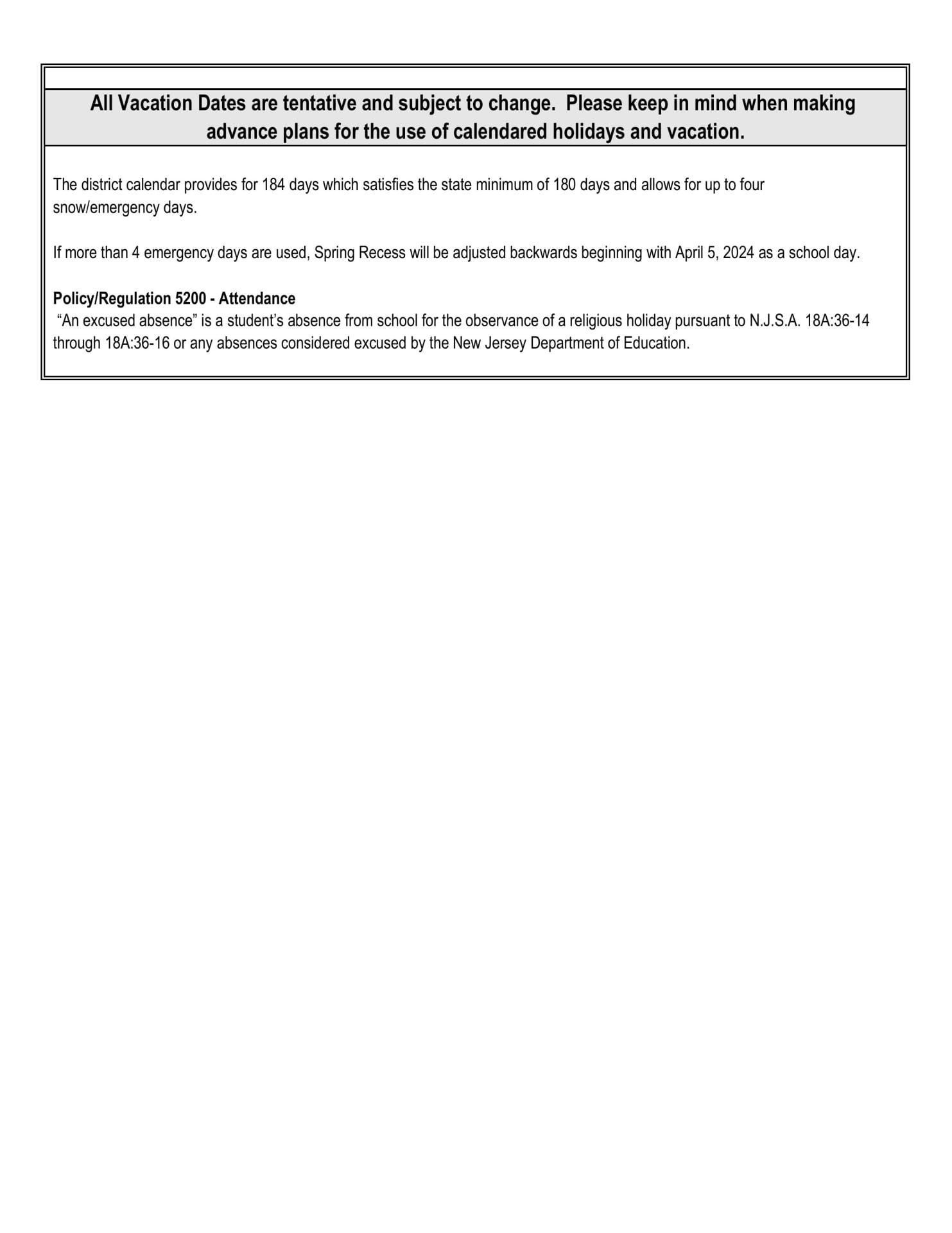 Randolph Township School Calendar for 2023-2024