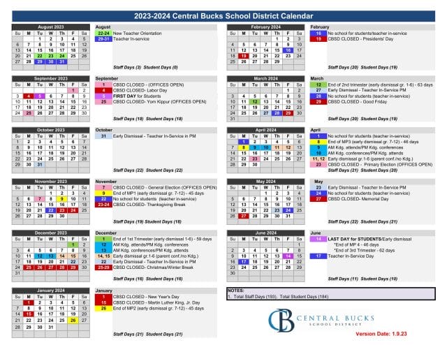 Central Bucks School Calendar for 2023-2024