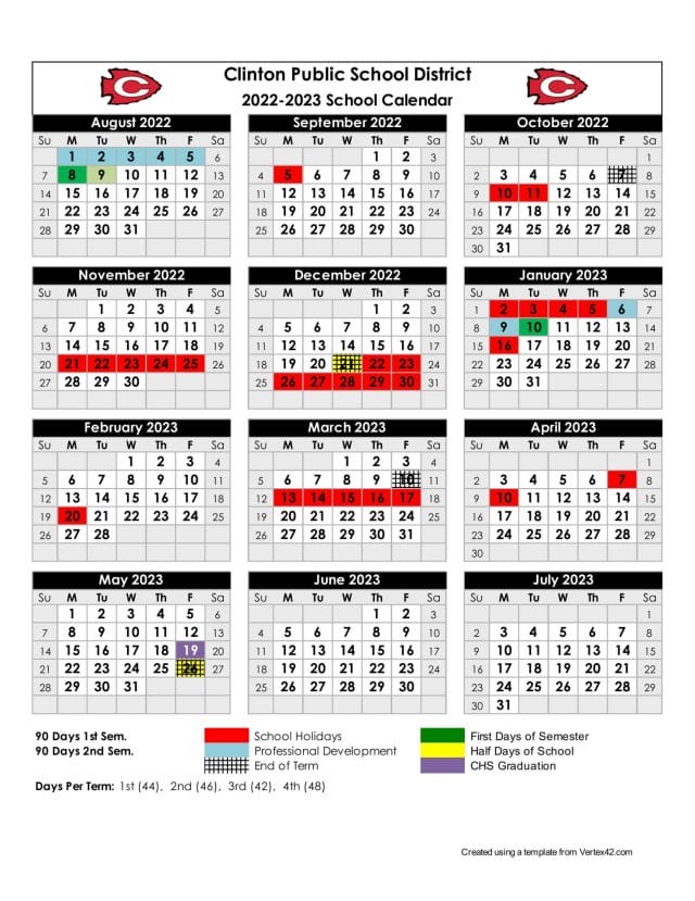 Clinton Public School Calendar for 2022-2023