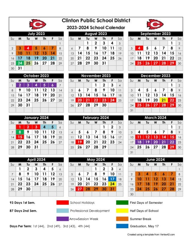 Clinton Public School Calendar for 2023-2024