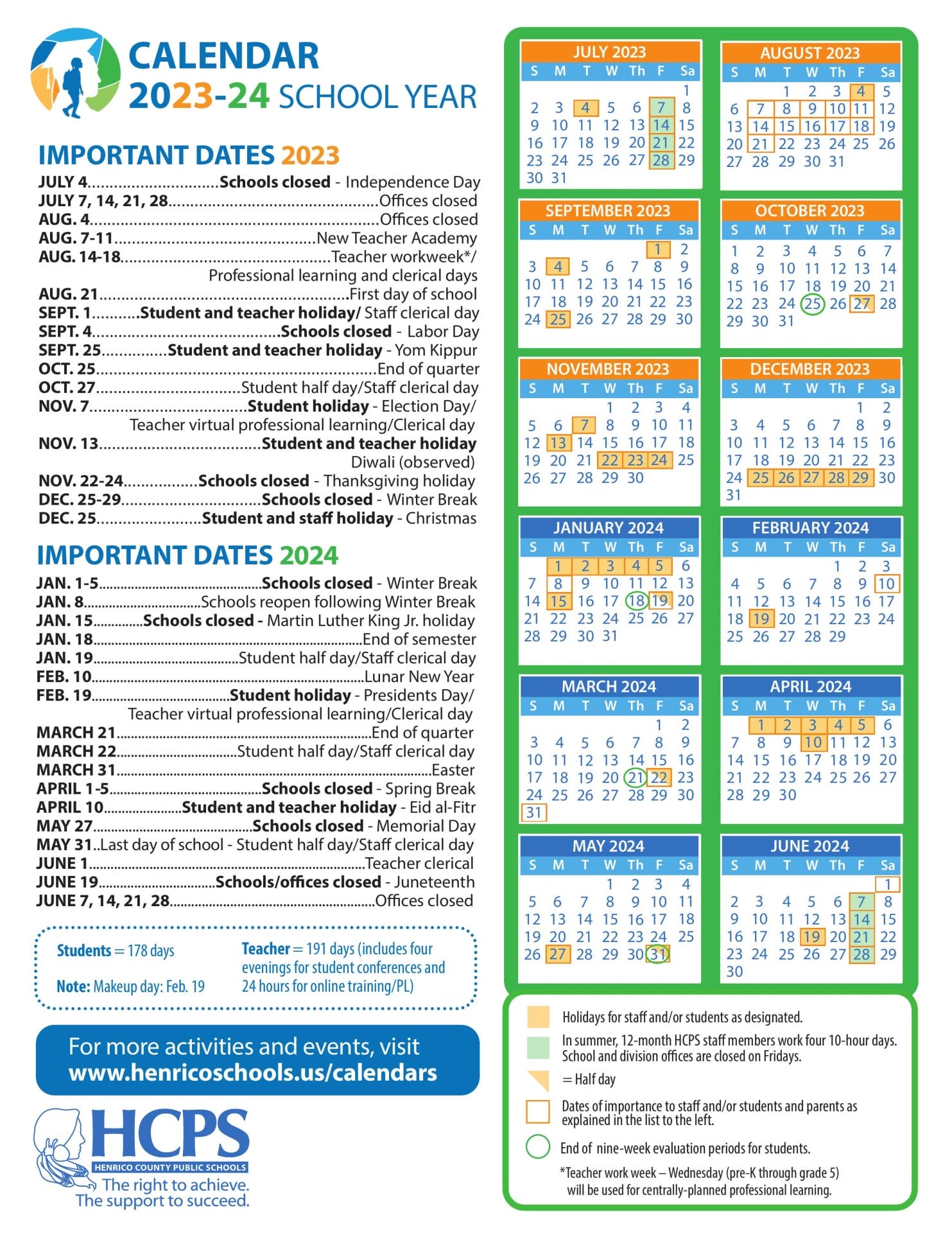 Henrico County School Calendar for 2023-2024