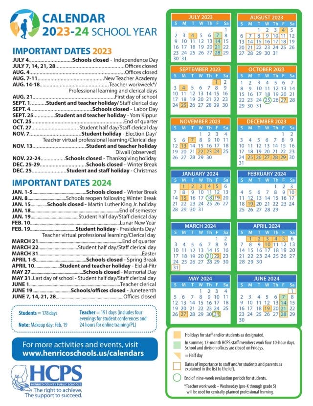 Henrico County School Calendar for 2023-2024