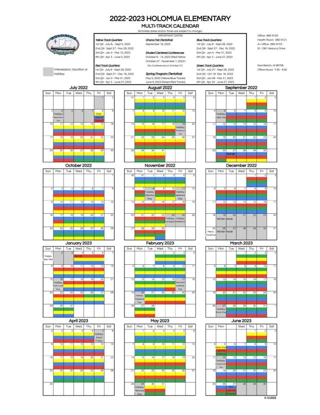 Holomua Elementary School Calendar 2022-2023