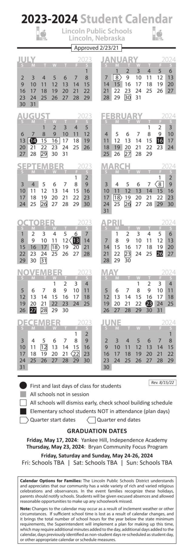 Lincoln Public School Calendar for 2023-2024