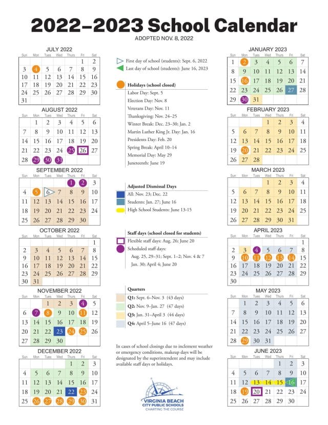 Virginia Beach City Public School Calendar for 2022-2023