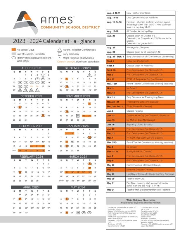 Ames Community School Calendar for 2023-2024
