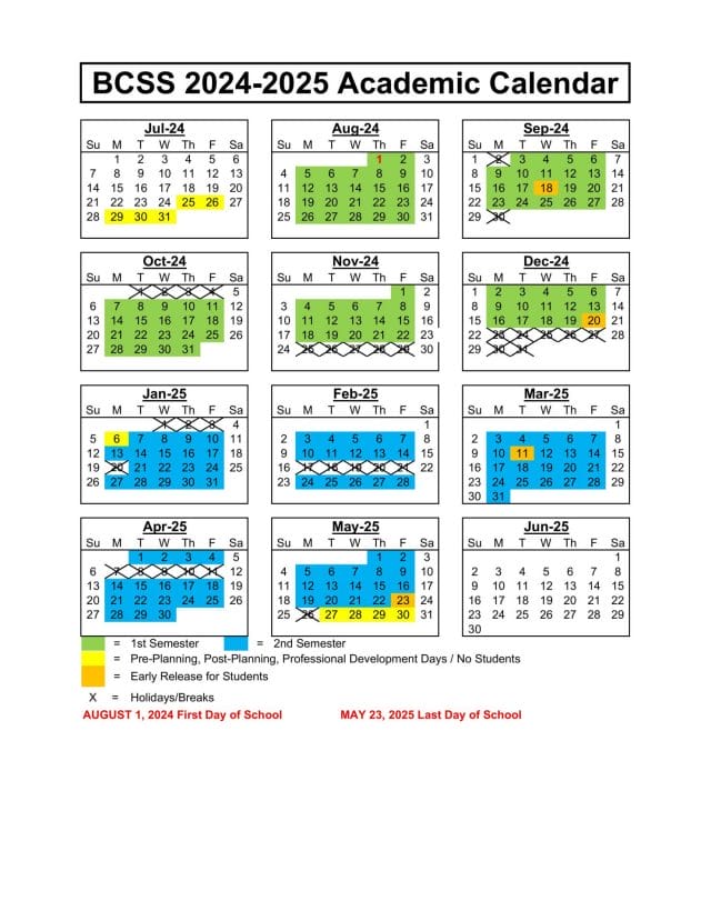 Bartow County School Calendar for 2024-2025