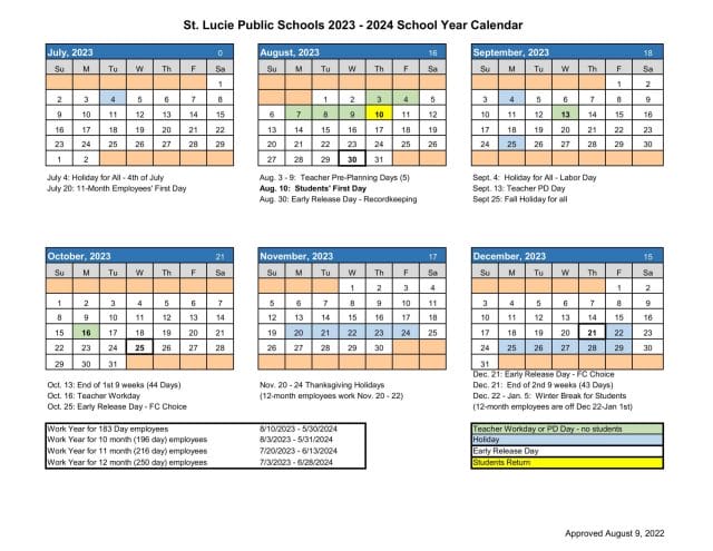 St Lucie Public School Calendar for 2023-2024