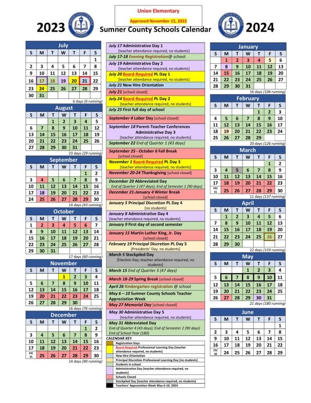 Sumner County School Calendar for 2023-2024