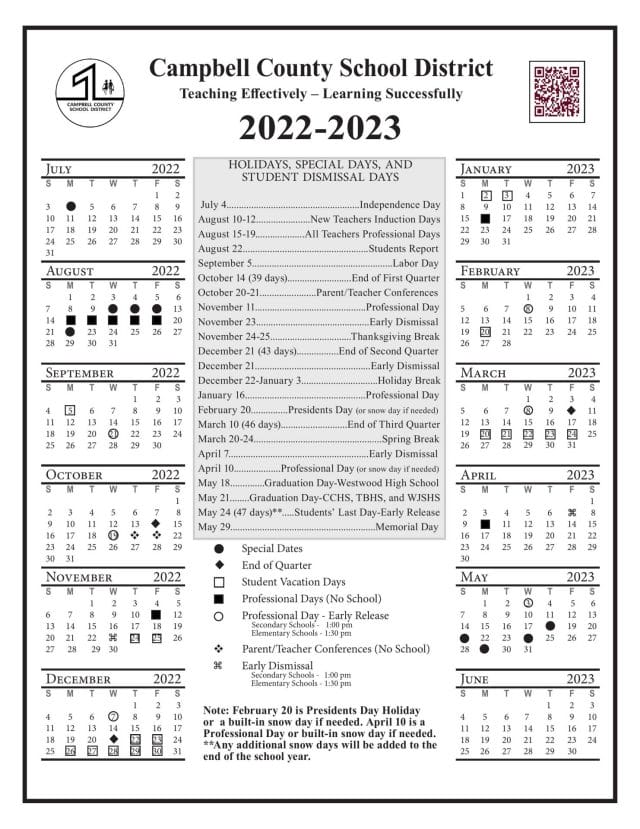 Campbell County School Calendar for 2022-2023