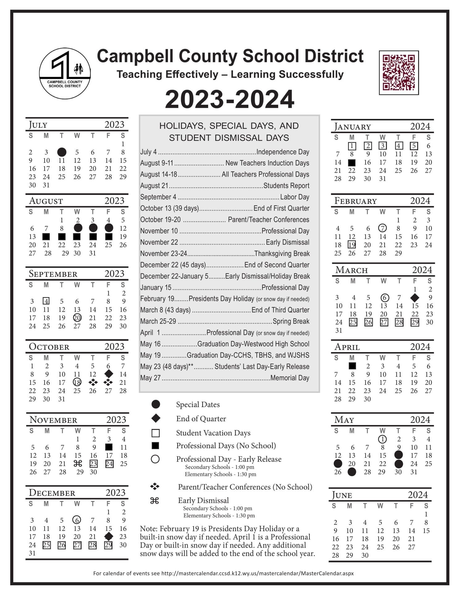 Campbell County School Calendar for 2023-2024