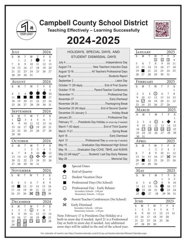 Campbell County School Calendar for 2024-2025