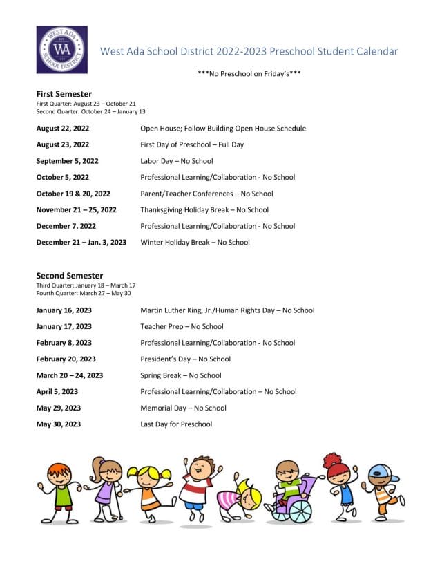 West Ada School Calendar for 2022-2023
