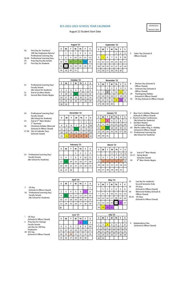 Kanawha County School Calendar for 2022-2023