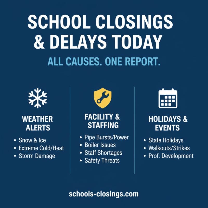 School Closings and Delays Today (March 2, 2026) - School Closings